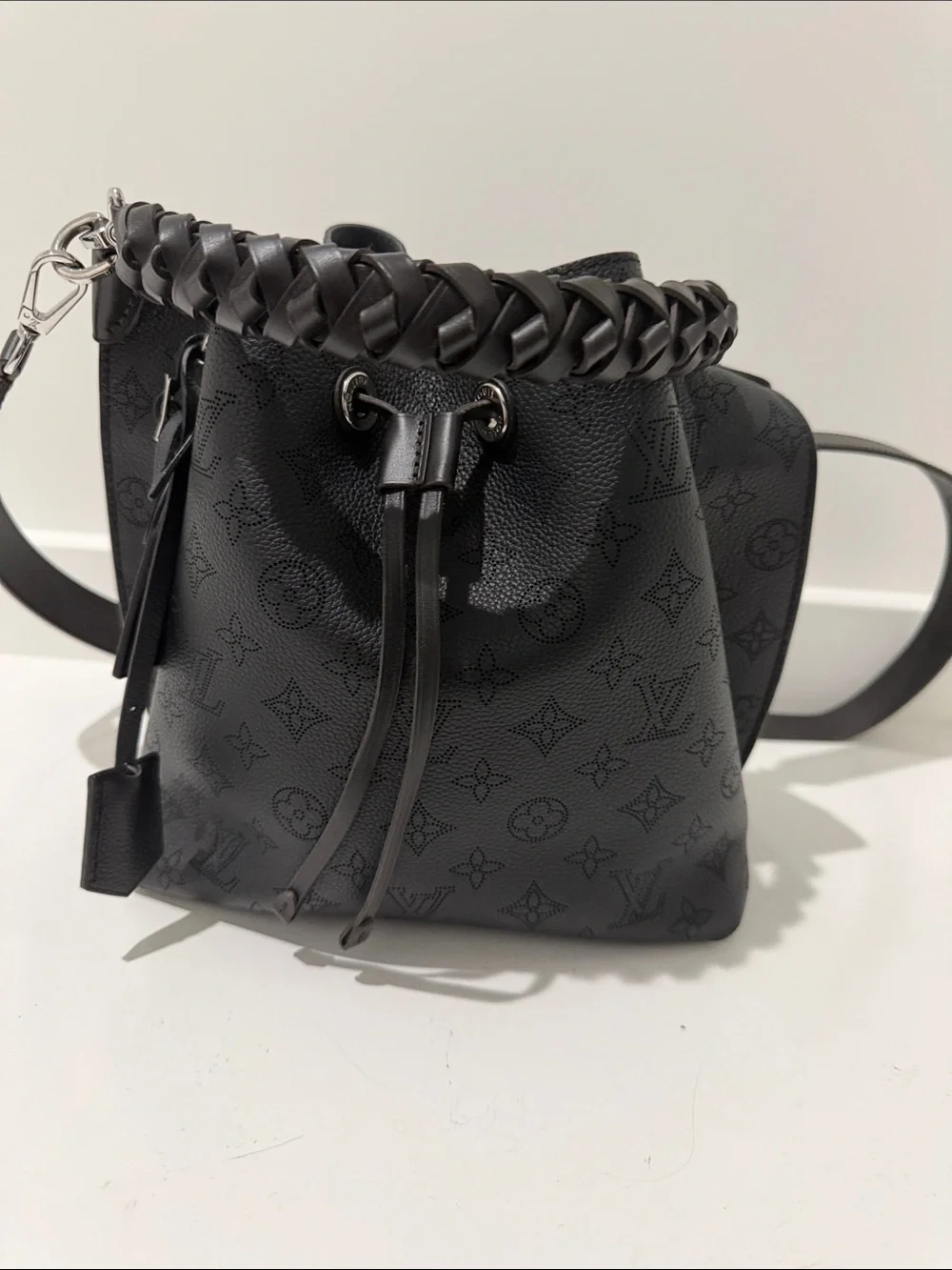 Louis Vuitton Black Monogram Mini Drawstring Bucket Bag with Braided Handle